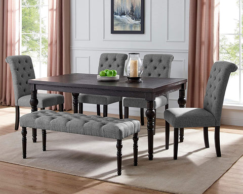 Dining Set, 6 Pieces-Chairs and Bench, Gray -DMC4