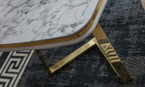 Berlin Metal Leg and Marble Patterned Dining Room Set