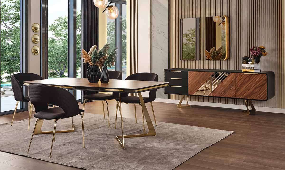 Godiva Gold Metal Leg Dining Room Set