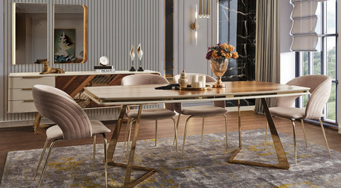 Godiva Gold Metal Leg Dining Room Set (Cream)