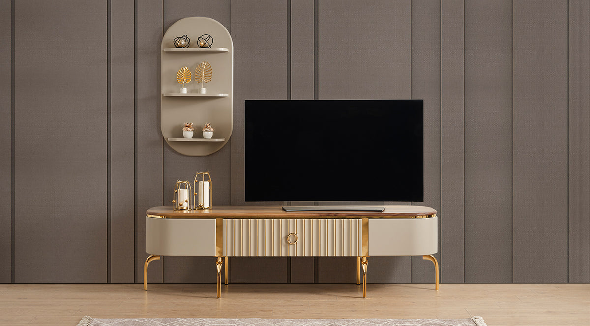 İnci Cream Gold Metal Leg Tv Unit