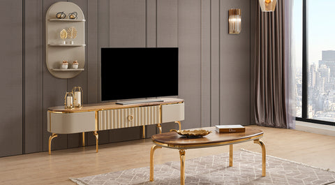 İnci Cream Gold Metal Leg Tv Unit