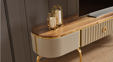 İnci Cream Gold Metal Leg Tv Unit