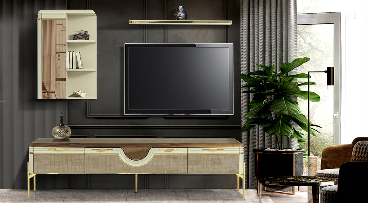 Loca Moonstone Gold Metal Leg Tv Unit