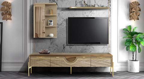 Loca Brown Gold Metal Leg Tv Unit