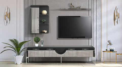 Loca Black Silver Metal Leg Tv Unit