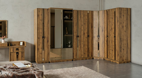 Mira Walnut Corner Wardrobe Bedroom Set