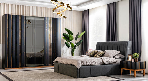 Prada Black Sliding Door Bedroom Set