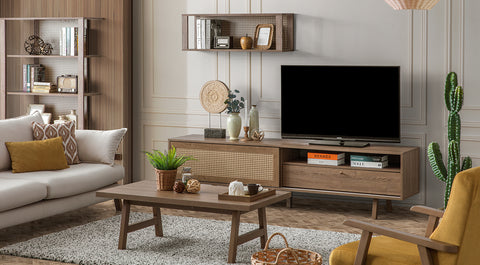 Rattan Wooden Leg Tv Unit