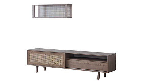 Rattan Wooden Leg Tv Unit