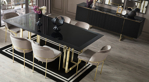 Silver Black Metal Leg Dining Room Set