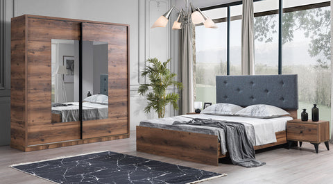 Star Walnut Sliding Door Bedroom Set