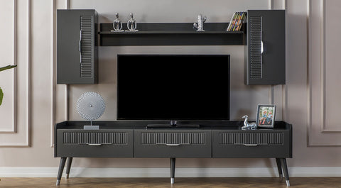 Tesla Anthracite Wooden Leg Tv Unit