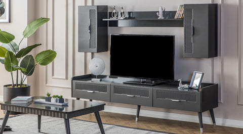 Tesla Anthracite Wooden Leg Tv Unit