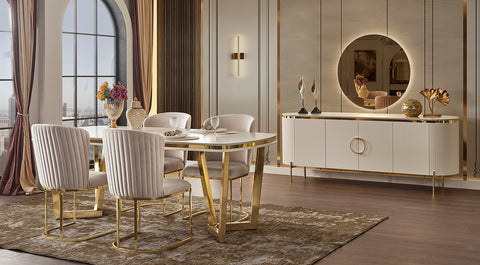 Tesla Dining Room Set Luxury Gold Metal Legs