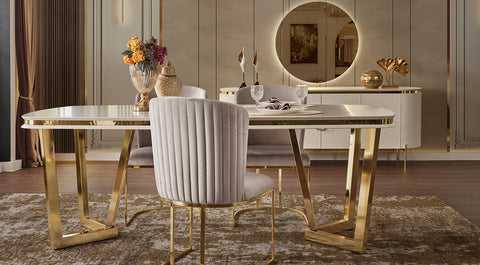 Tesla Dining Room Set Luxury Gold Metal Legs