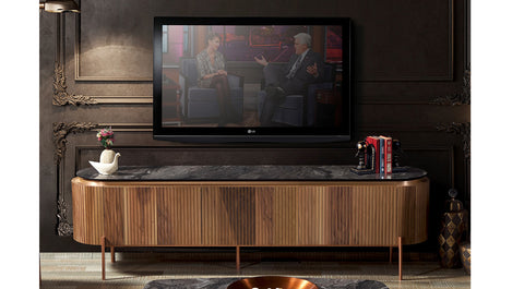 Tesla Metal Leg Walnut Tv Unit