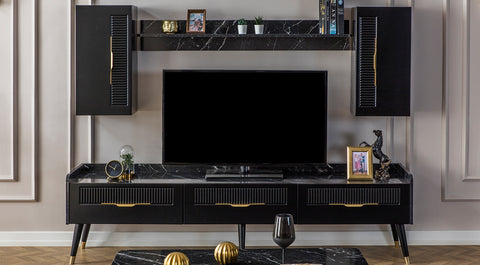 Tesla Black Wooden Leg TV Unit