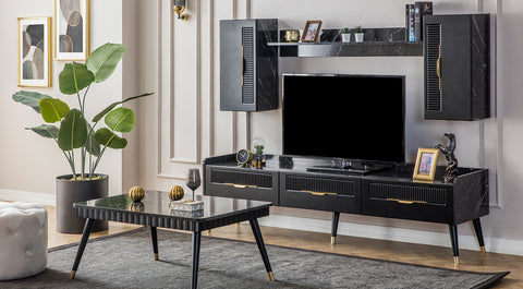 Tesla Black Wooden Leg TV Unit