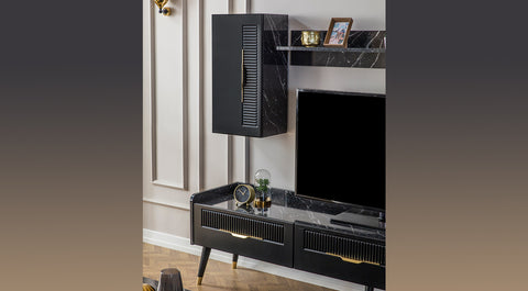 Tesla Black Wooden Leg TV Unit