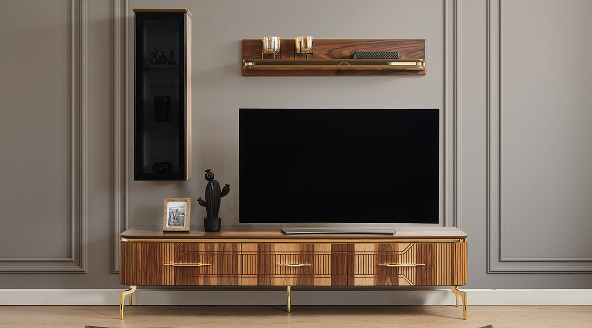 Zen Walnut Gold Metal Leg Tv Unit