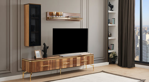 Zen Walnut Gold Metal Leg Tv Unit