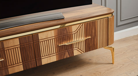 Zen Walnut Gold Metal Leg Tv Unit