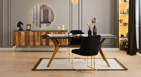 Zen Walnut Gold Metal Leg Dining Room Set