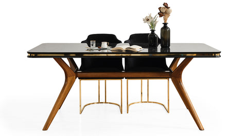 Zen Walnut Gold Metal Leg Dining Room Set