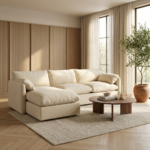 ركنة مودرن حرف L بتصميم ليانا السحابي الفاخر مع شازلونج مريح وقماش كتان ناعم - 250×150 سم خشب طبيعي مودرن وجودة عالية وودجي