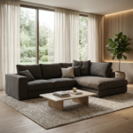 ركنة مودرن حرف L بتصميم ليانا الفاخر مع شازلونج مريح وقماش كتان كويا معالج - 270×160 سم خشب طبيعي مودرن وجودة عالية وودجي