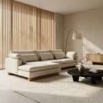 ركنة مودرن جاباندي منخفضة بقاعدة خشبية طبيعية وشازلونج مريح - 300×150 سم خشب طبيعي مودرن وجودة عالية وودجي