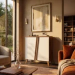 جزامة ومدخل مودرن ضلفتين بقوائم معدنية وتصميم هندسي مائل - خشب معالج (80×40×100 سم) خشب طبيعي مودرن وجودة عالية وودجي