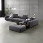 ركنة مودرن إيطالية فخمة بتصميم مضلع مع ترابيزة جانبية مدمجة وشازلونج فسيح - 240×220 سم خشب طبيعي مودرن وجودة عالية وودجي