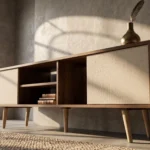 طاولة ووحدة تلفزيون مودرن رافاييل 180 سم بدرفتين تخزين وقاطع وسطي - خشب وودي طبيعي (180×35×50 سم) خشب طبيعي مودرن وجودة عالية وودجي