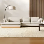 ركنة مودرن جاباندي منخفضة بقاعدة خشبية طبيعية وشازلونج مريح - 300×150 سم خشب طبيعي مودرن وجودة عالية وودجي