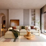 ركنة مودرن حرف L بتصميم ليانا السحابي الفاخر مع شازلونج مريح وقماش كتان ناعم - 250×150 سم خشب طبيعي مودرن وجودة عالية وودجي