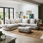 ركنة مودرن حرف L فخمة بتصميم الوسائد الوثيرة وشازلونج رحب مع بوف إضافي - 330×220 سم خشب طبيعي مودرن وجودة عالية وودجي