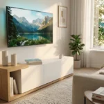 طاولة ووحدة تلفزيون مودرن بتصميم إسكندنافي مع درف تخزين وأرفف ميديا - أبيض مط × خشب وودي (160×35×50 سم) خشب طبيعي مودرن وجودة عالية وودجي